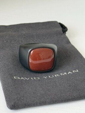 David Yurman Men's Red Carnelian Titanium Exotic Stone Ring Band 11US